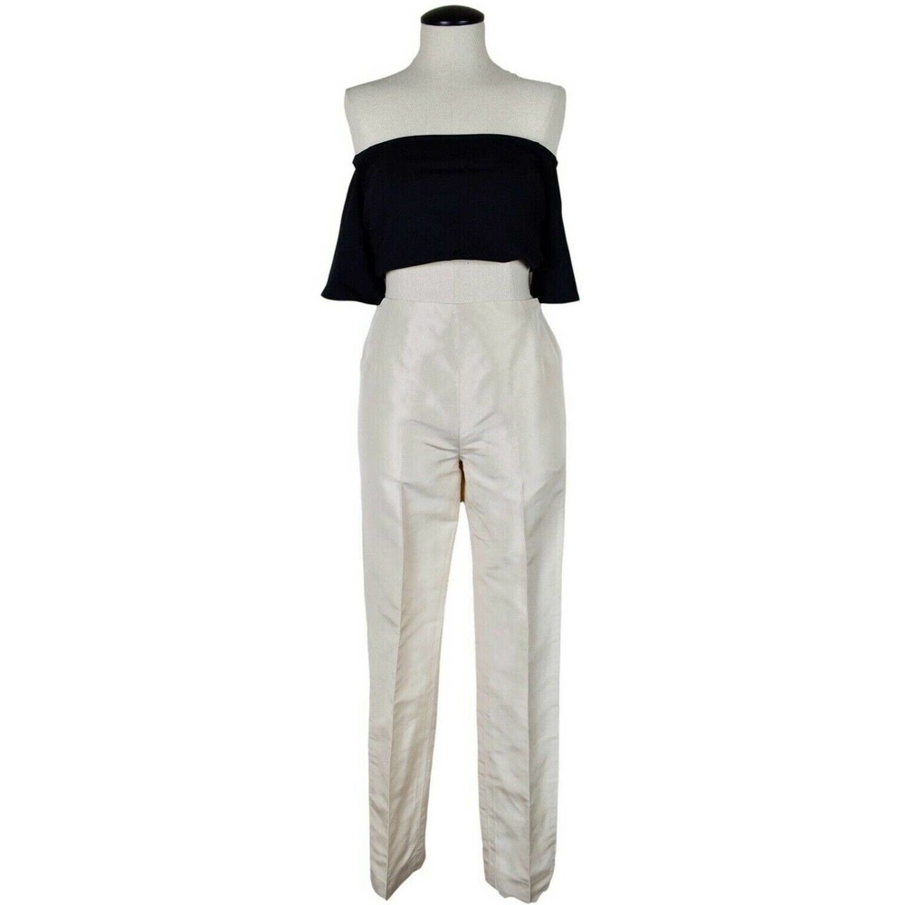Oscar de la Renta Cream Silk Taffeta or Dupion High-Waist Trousers (Size 2)